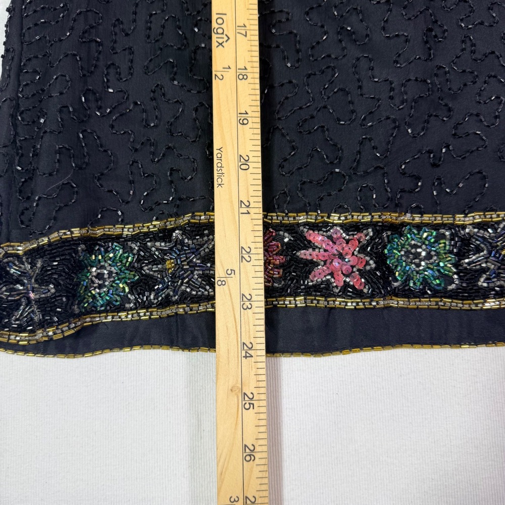 Laurence Kazar Vtg Silk Beaded Top XL Black Sheer Sleeve Evening Cocktail Blouse - Picture 7 of 16